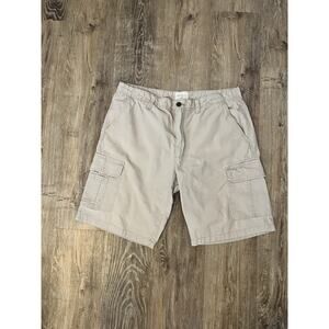 Weatherproof Vintage Cargo Shorts Beige Cotton Button Pockets Flat Front Men
